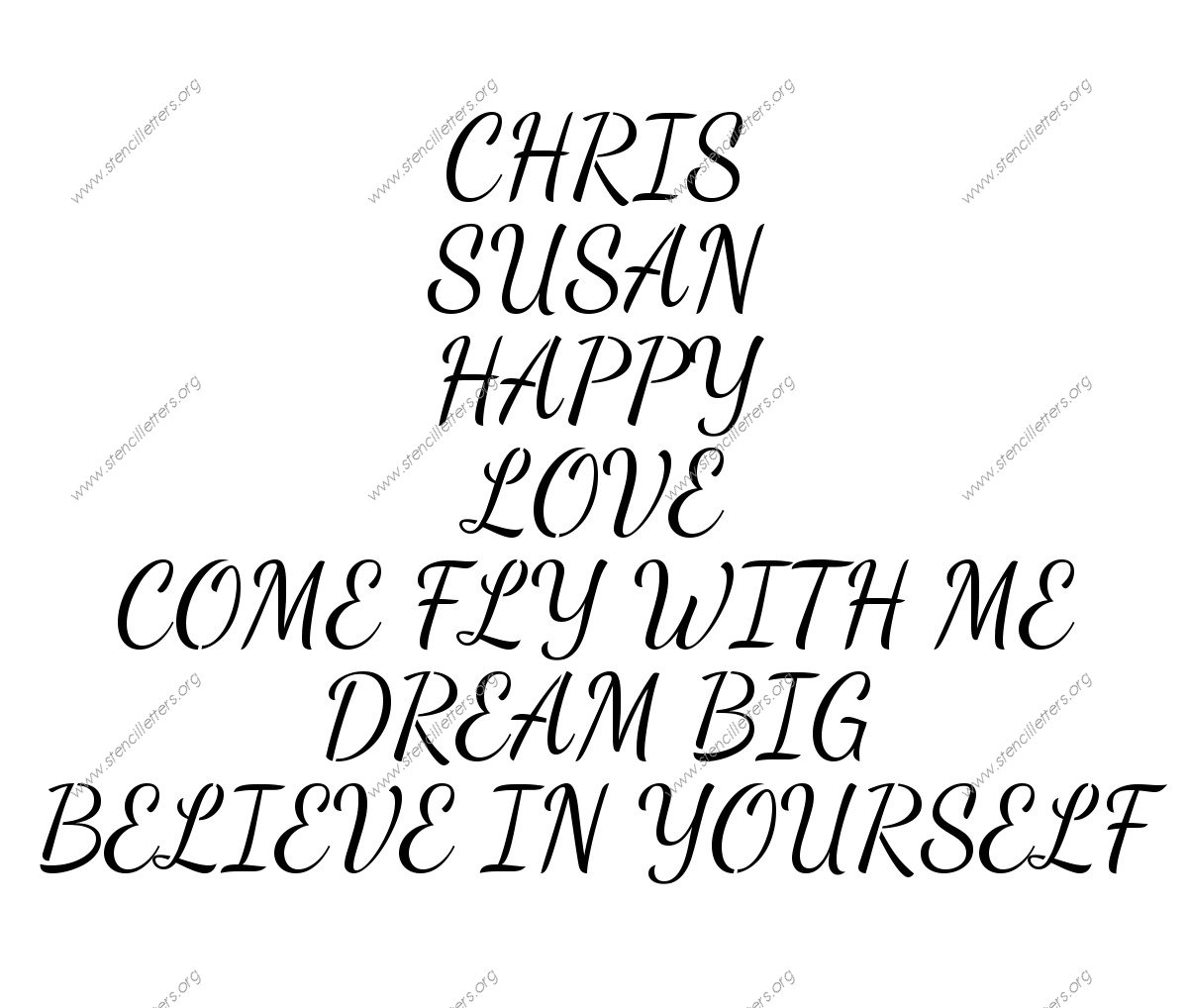 1950s Cursive Script Names, Words, Phrases samples