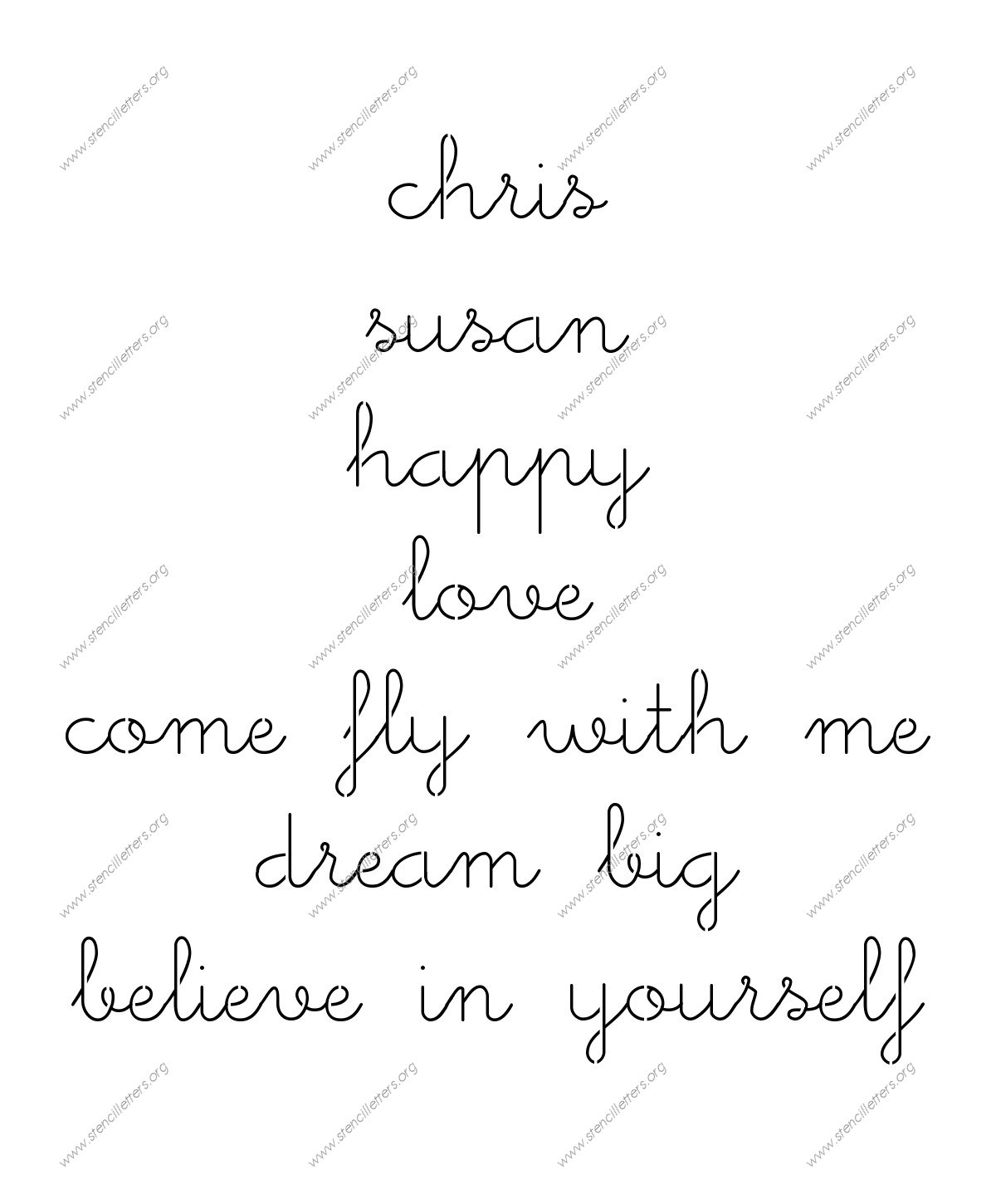 Cute Girly Cursive lowercase stencil Names, Words, Phrases samples