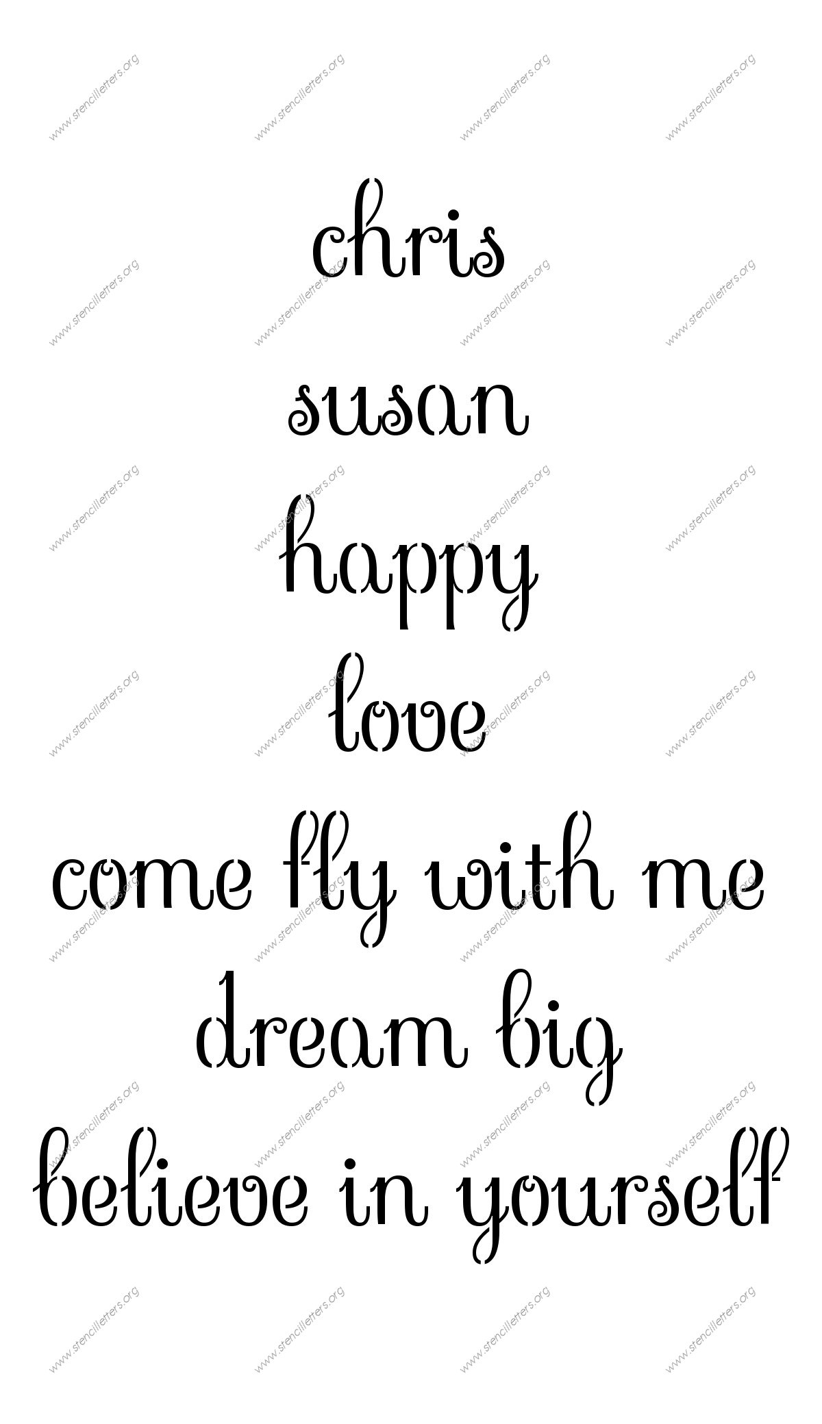 Exquisite Fine Cursive lowercase stencil Names, Words, Phrases samples