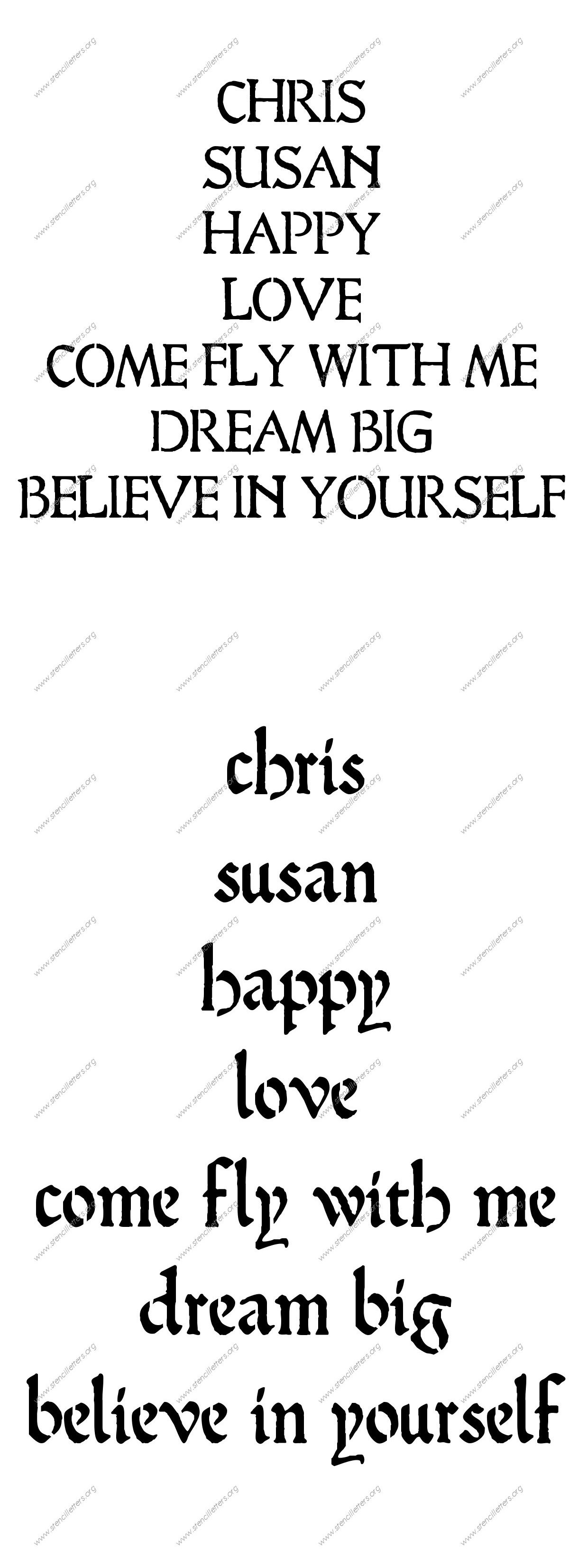 Medieval Calligraphy Names, Words, Phrases samples