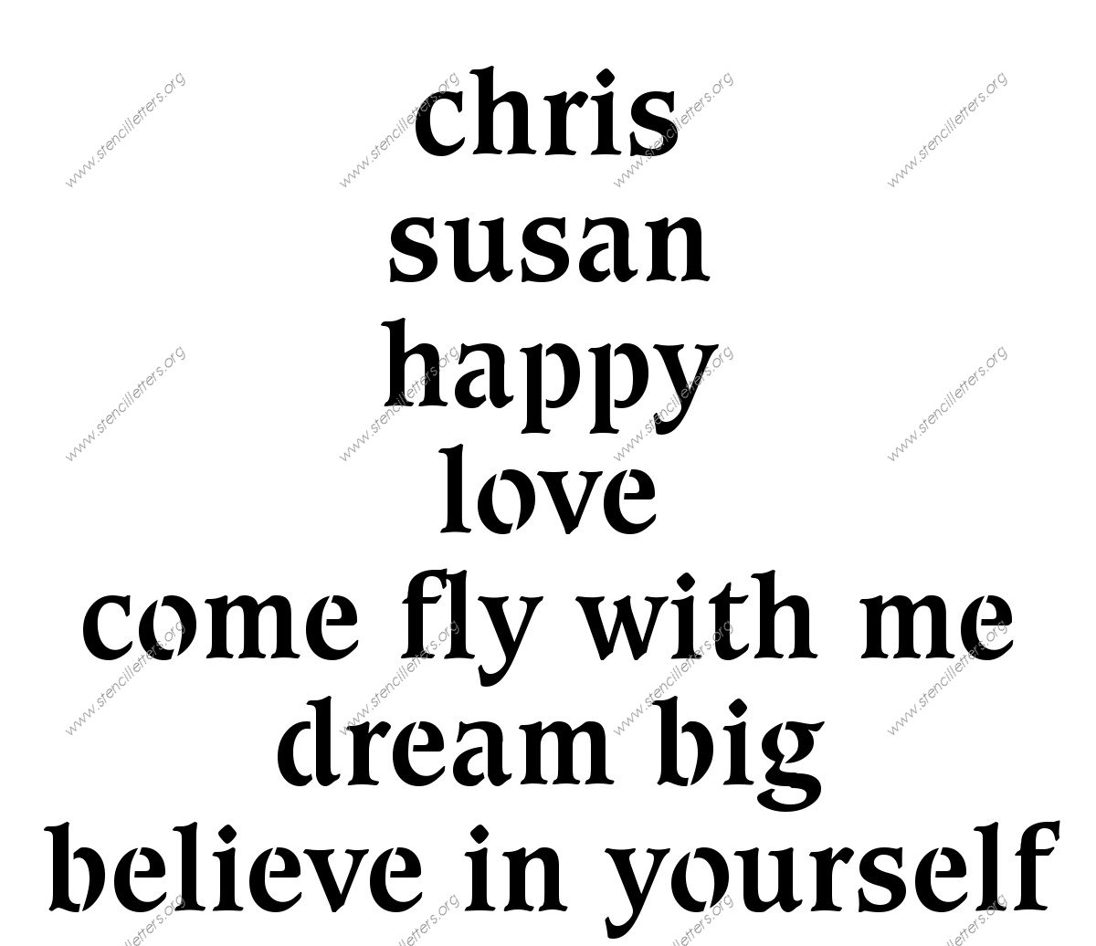 Decorative Bold lowercase stencil Names, Words, Phrases samples