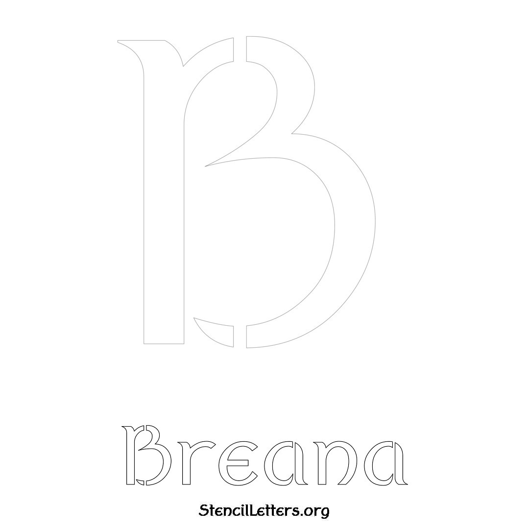 Breana printable name initial stencil in Ancient Lettering