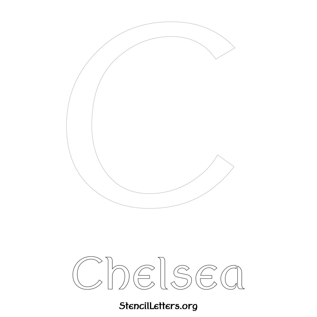 Chelsea printable name initial stencil in Ancient Lettering