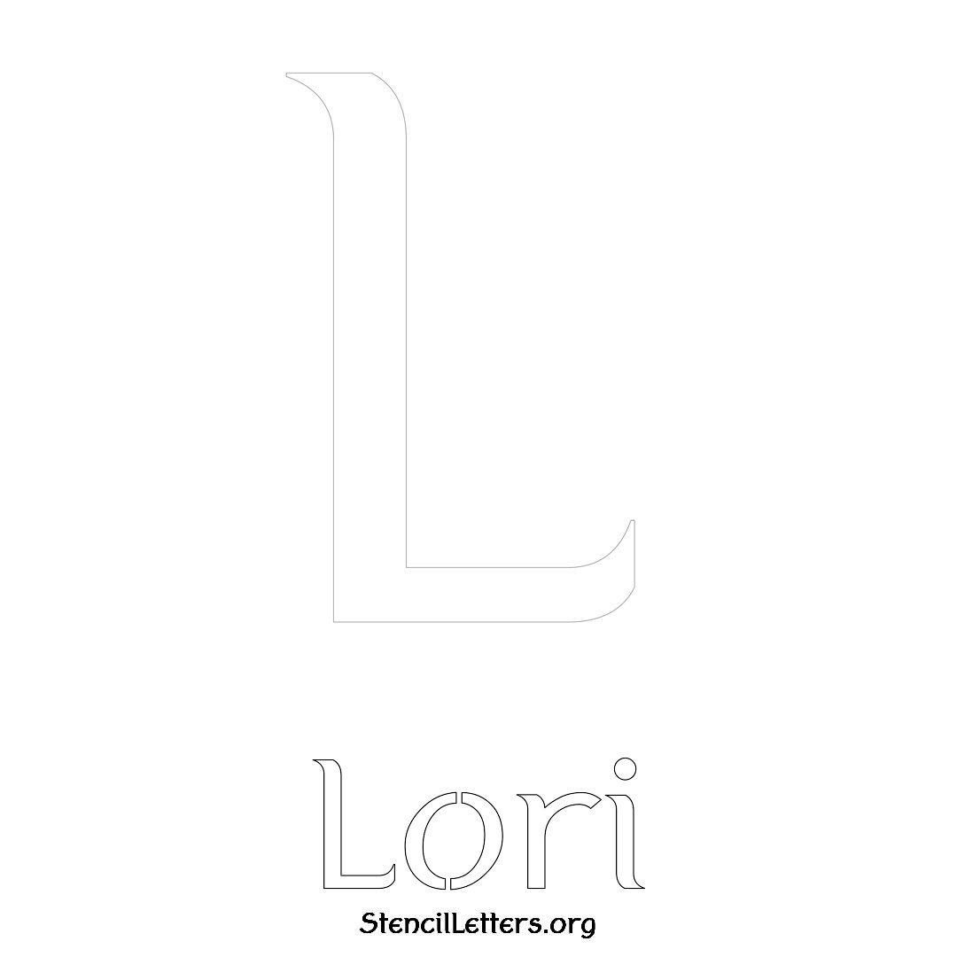 Lori printable name initial stencil in Ancient Lettering