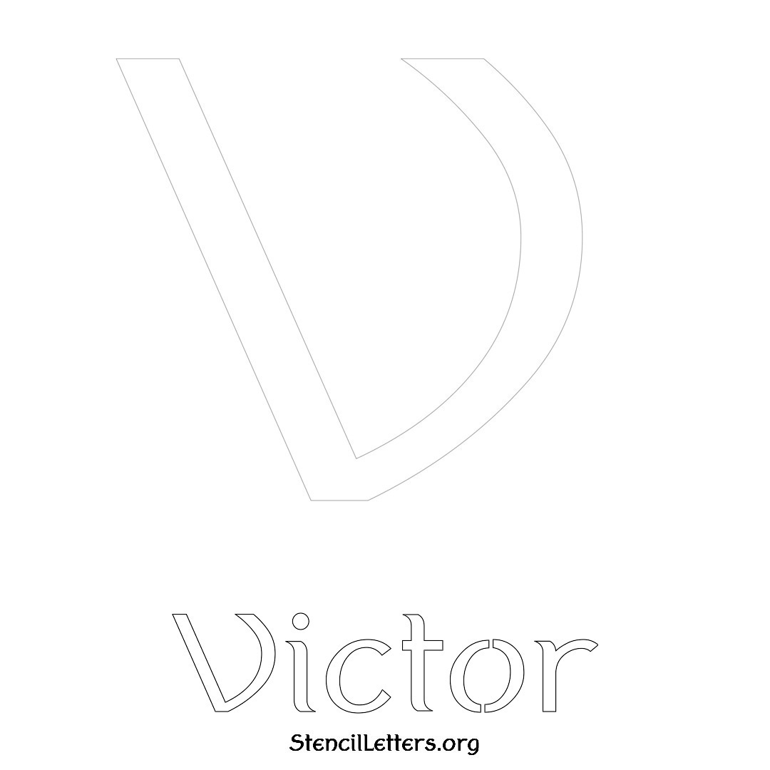 Victor printable name initial stencil in Ancient Lettering
