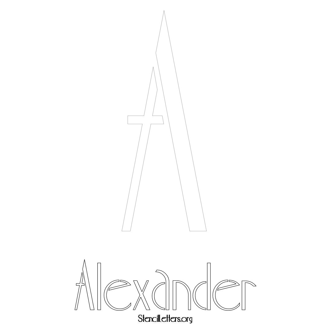 Alexander printable name initial stencil in Art Deco Lettering