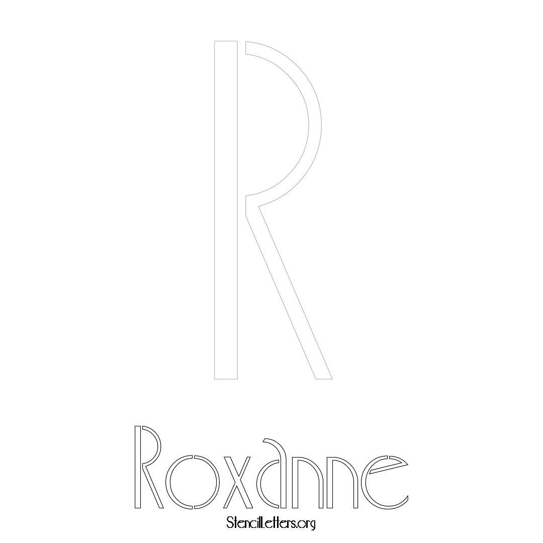 Roxanne printable name initial stencil in Art Deco Lettering