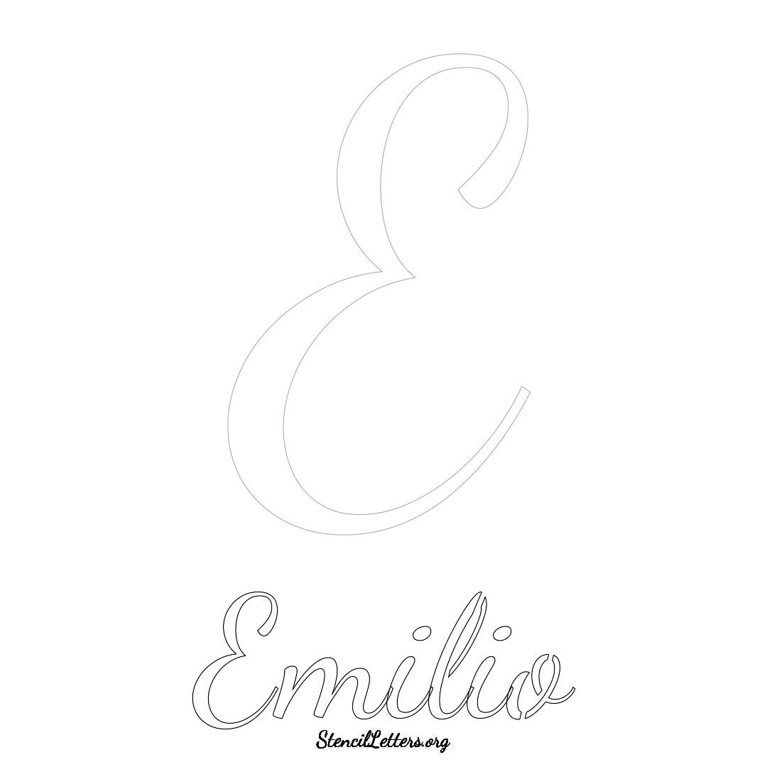 Emilio printable name initial stencil in Cursive Script Lettering
