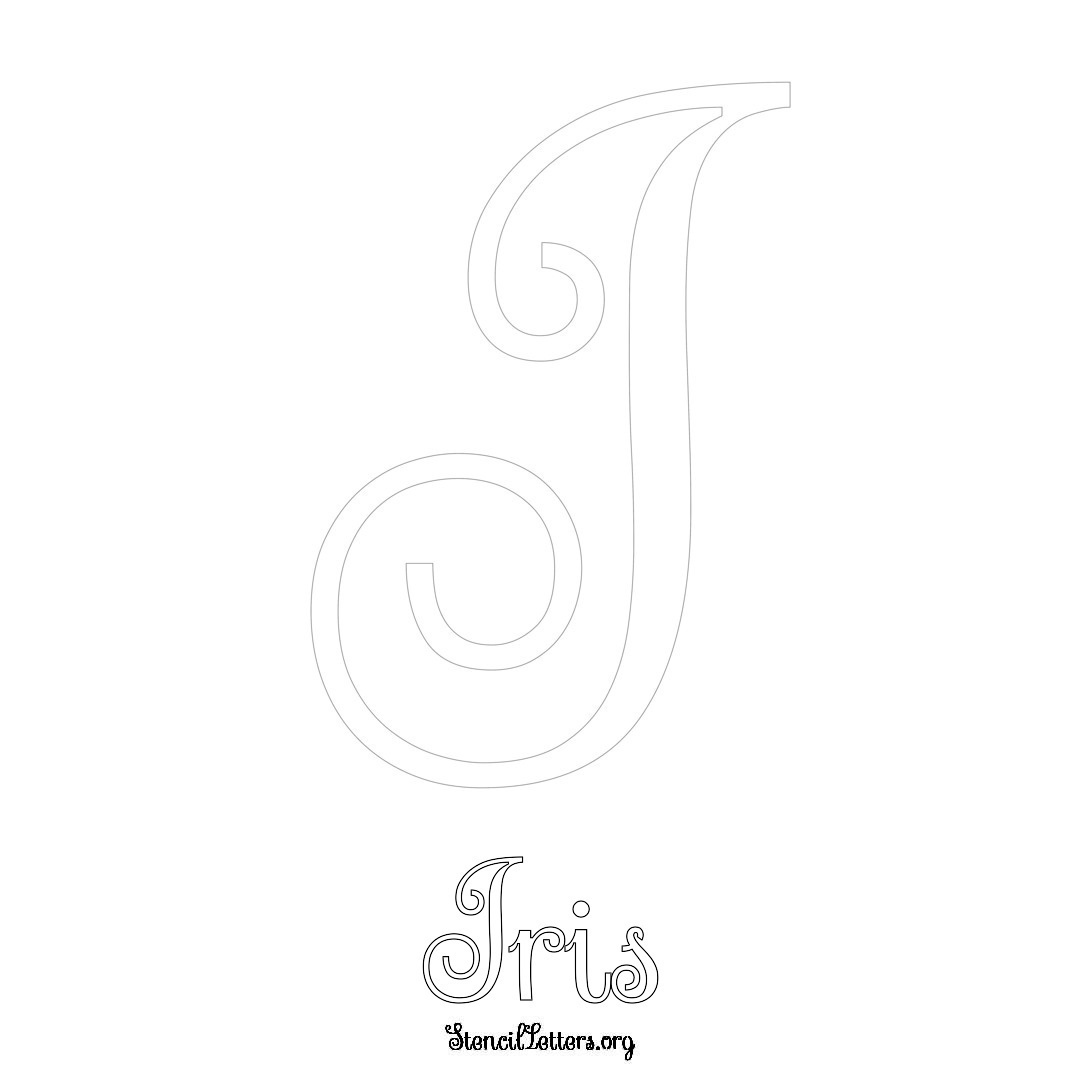 Iris printable name initial stencil in Ornamental Cursive Lettering