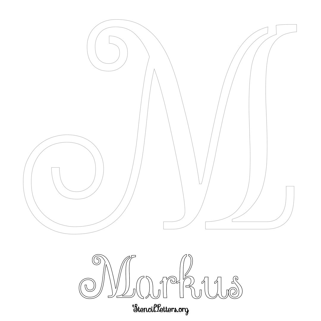 Markus printable name initial stencil in Ornamental Cursive Lettering