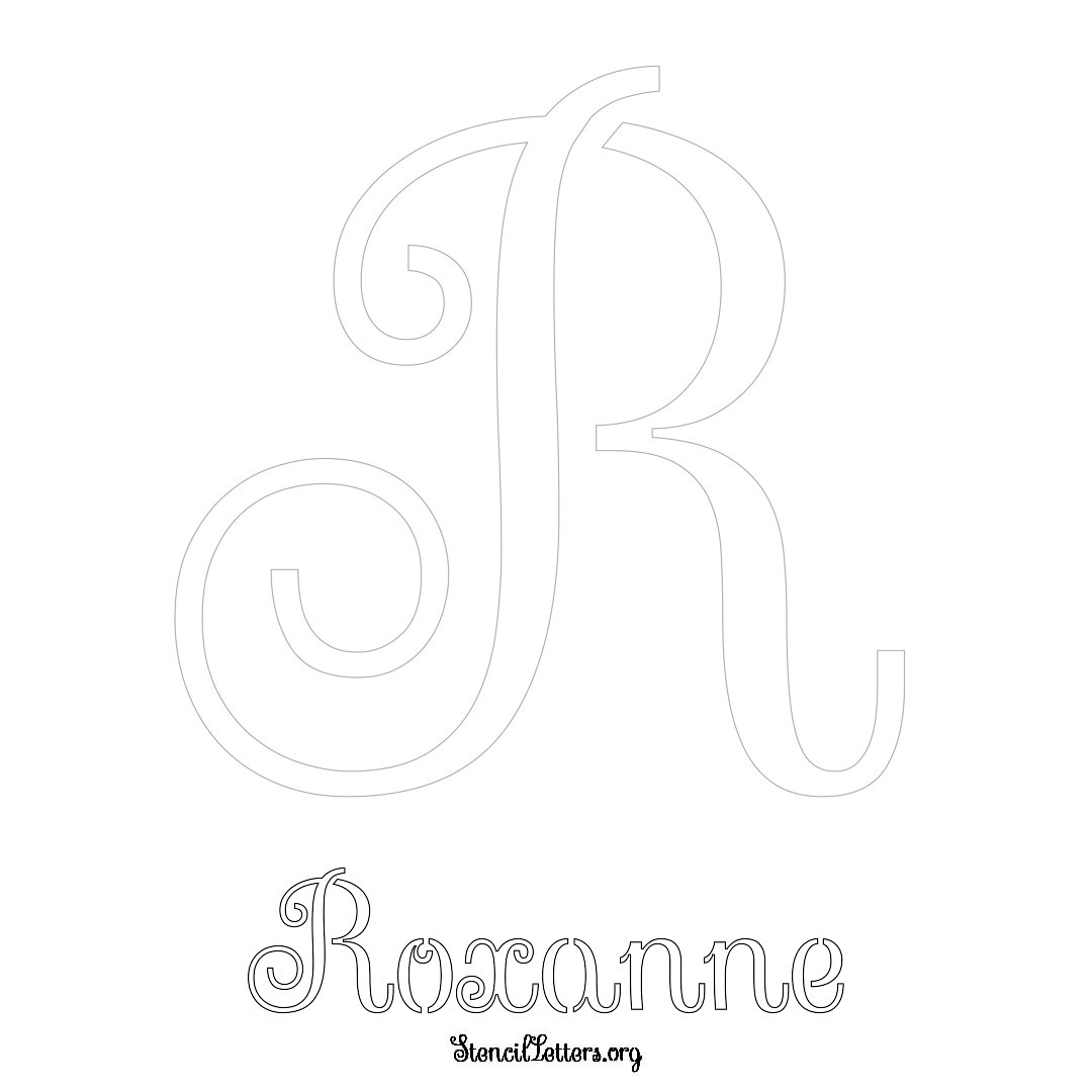Roxanne printable name initial stencil in Ornamental Cursive Lettering