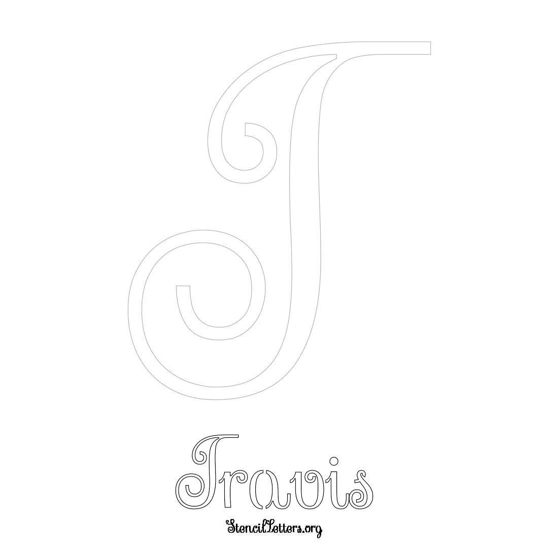 Travis printable name initial stencil in Ornamental Cursive Lettering
