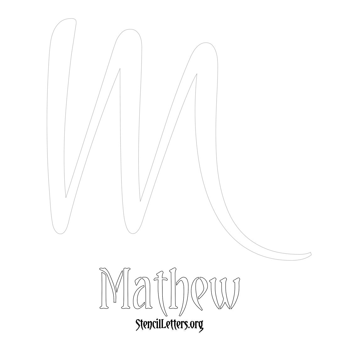 Mathew printable name initial stencil in Vintage Brush Lettering